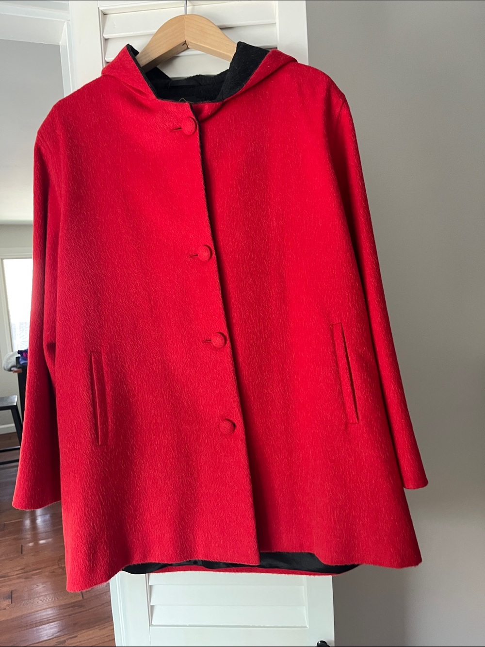 Women's Red Hooded baby alpaca Cape Coat
